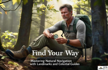 a man sitting on a log with a compass