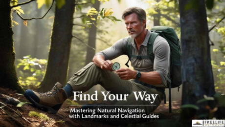 a man sitting on a log with a compass