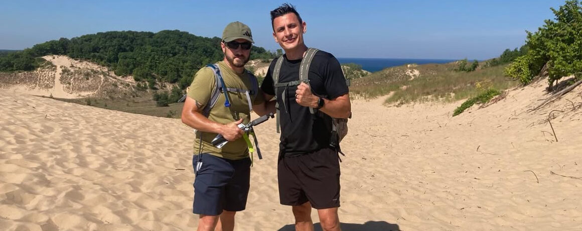 Derek and Greg Hiking Warren Dunes